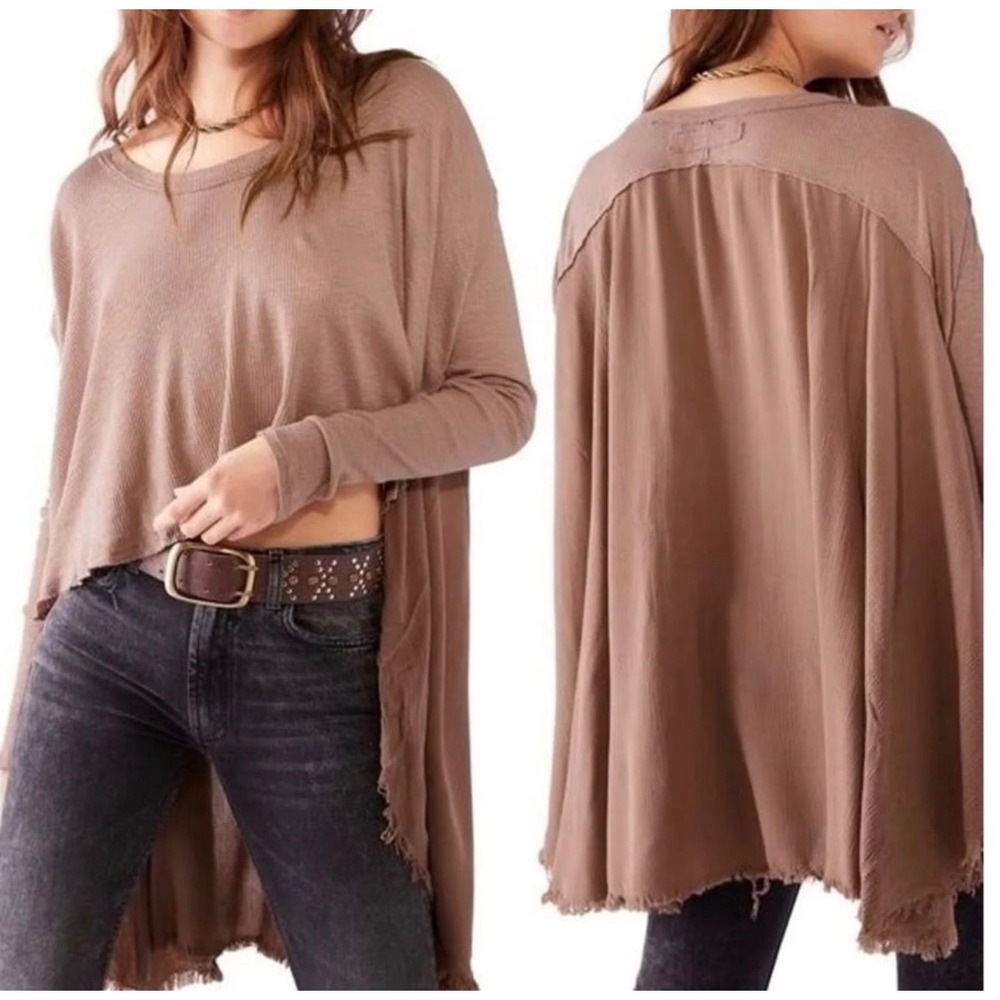 FP‎ We The Free TT Special High-Low Ribbed Long Sleeve Top In Choco Latte Size L